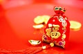 Chinese new year decoration: red felt fabric bag or ang pow with