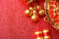 Chinese new year decorations and Auspicious ornaments on red bokeh background Royalty Free Stock Photo