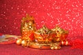 Chinese new year decorations and Auspicious ornaments on red bokeh background Royalty Free Stock Photo