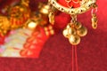 Chinese new year decorations and Auspicious ornaments on red bokeh background Royalty Free Stock Photo