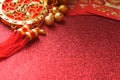 Chinese new year decorations and Auspicious ornaments on red bokeh background Royalty Free Stock Photo