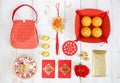 Chinese New Year decorations. Chinese Lunar festival spring festival including the Chinese traditional snacks, fish hanging Royalty Free Stock Photo