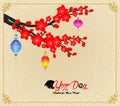 Chinese New Year design. Dog with plum blossom in traditional chinese background. hieroglyph: Dog Royalty Free Stock Photo