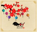 Chinese New Year design. Dog with plum blossom in traditional chinese background. hieroglyph: Dog Royalty Free Stock Photo