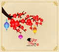 Chinese New Year design. Dog with plum blossom in traditional chinese background. hieroglyph: Dog Royalty Free Stock Photo