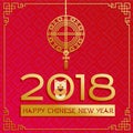 2018 Chinese New Year - year of dog greeting card and paper chinese lantern. Golden calligraphic of 2018 with head of Royalty Free Stock Photo