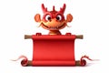 Chinese New Year , dragon cartoon hold red paper scroll in white background. Generative ai