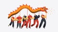 Chinese New Year Dragon Dance Parade. Asia Lunar Holiday People Character at Festive Party Isolated for Invitation Card Royalty Free Stock Photo