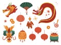 Chinese New Year, dragon and fan, lantern lamp