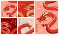 Chinese new year 2024 year of the dragon - red traditional Chinese designs with dragons. Lunar new year concept, modern Royalty Free Stock Photo