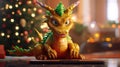 2024 New Year\'s poster with a cartoon 3d dragon on the background of a Christmas tree. Royalty Free Stock Photo