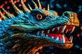 Chinese New Year dragon statue head on a blurred background with lights - Generative AI