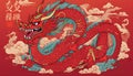 chinese new year dragon wallpaper with red color on red background with white clouds ornaments