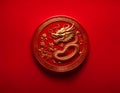 Chinese New year 2024, Dragon Zodiac Sign with Lunar Lantern paper cut on Red background, gold details, AI Generation