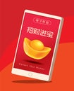 Chinese New Year E-Red packet money through mobile app. E-wallet money payment. Collect money. Royalty Free Stock Photo