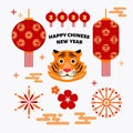 Chinese new year elements. Festive asian ornaments, Tiger lunar 2022