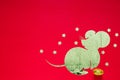 Chinese new year festival decoration on red background that cut in rat shape put on money gold packets. Royalty Free Stock Photo