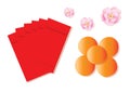 Envelope red orange fruit and peach frower on white background. Chinese New Year or Lunar New Year concept. illustration vector