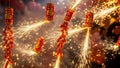 Chinese New Year Firecrackers Celebration with Red Lanterns Royalty Free Stock Photo