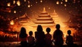 Chinese new year fireworks celebration with silhouettes of people embracing communal spirit Royalty Free Stock Photo