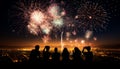 Chinese new year fireworks celebration with silhouettes of people embracing the communal spirit