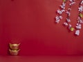 Chinese New Year 2020. Flowers and chinese gold ingot