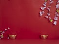 Chinese New Year 2020. Flowers and chinese gold ingot