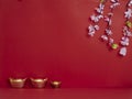 Chinese New Year 2020. Flowers and chinese gold ingot