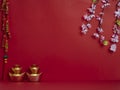 Chinese New Year 2020. Flowers and chinese gold ingot