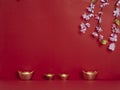 Chinese New Year 2020. Flowers and chinese gold ingot