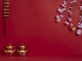 Chinese New Year 2020. Flowers and chinese gold ingot