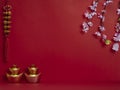 Chinese New Year 2020. Flowers and chinese gold ingot