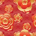 Chinese New year geo flower square line seamless pattern Royalty Free Stock Photo