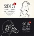 Chinese New year of the Goat 2015 vintage sketch style card Royalty Free Stock Photo