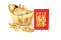 Chinese new year gold ingots and red packet Royalty Free Stock Photo