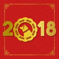 Chinese new year gold 2018 paper cut dog card Royalty Free Stock Photo