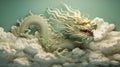 Chinese New Year Green Wooden Dragon flying through the clouds.