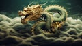 Chinese New Year Green Wooden Dragon flying through the clouds.