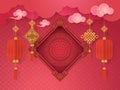 Chinese New Year Greeting Card with Frame Bordor Asian Art Style Royalty Free Stock Photo