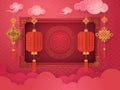 Chinese New Year Greeting Card with Frame Bordor Asian Art Style Royalty Free Stock Photo