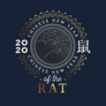 Chinese new year rat 2020 blue card of gold mouse