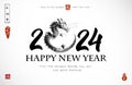 Chinese new year 2024 greeting card with ink painting of dragon. Hieroglyphs - eternity, freedom, happiness, dragon Royalty Free Stock Photo