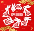 Chinese new year 2023 greeting card with lunar zodiac symbol of rabbit for traditional chinas holiday spring festival