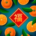 Chinese New Year greeting card, with mandarines