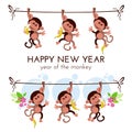 Chinese new year greeting card with monkeys on branch with bananas