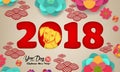 2018 Chinese New Year Greeting Card, Paper cut with Yellow Dog and Sakura Flowers on Light Background hieroglyph: Dog Royalty Free Stock Photo