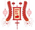 2019 Chinese New Year Greeting Card with scroll banner Royalty Free Stock Photo