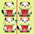 Chinese new year greeting cards. Cute kawaii foxes in traditional clothes. Vector illustration. AI generated