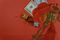 Chinese new year greeting red envelope, lucky dollar money for gift Royalty Free Stock Photo