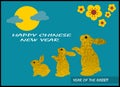 Chinese new year greetings card with silhouette of standing rabbit see the moon, 2023 Year of the rabbit ,